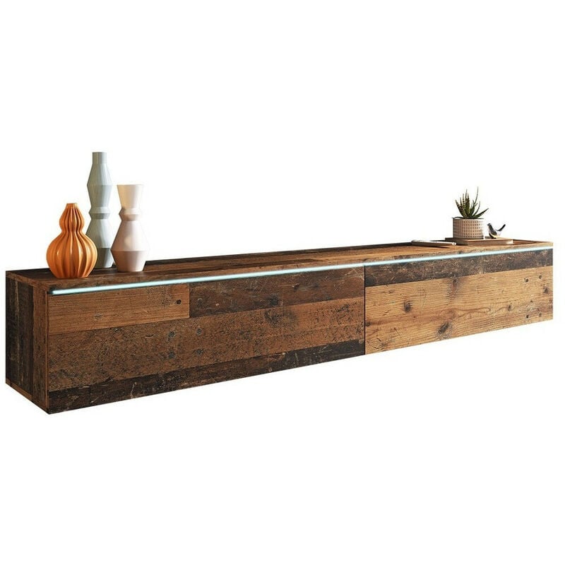 Meuble tv Sarasota 121, Arbre âgé, Le nombre de portes: 0, Nombre de tiroirs: 0, 180x30x33cm, led