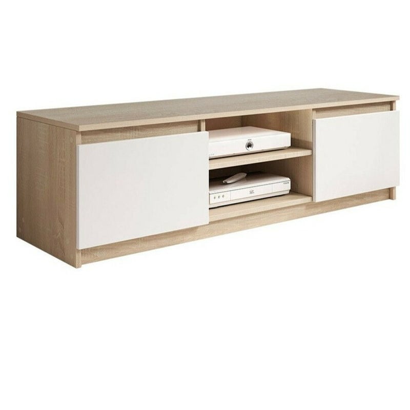 Meuble tv Sarasota 139, Sonoma chêne + Blanc, Le nombre de portes: 0, Nombre de tiroirs: 0, 120x36x38cm, led