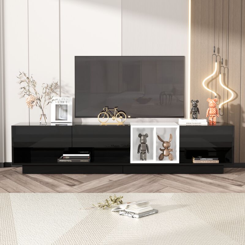 Meuble tv 190cm - 3 tiroirs et 2 compartiments - Noir