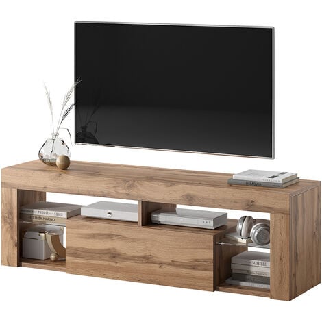 Meuble TV SELSEY Bianko - Chêne lancaster - 140 cm - Sans LED