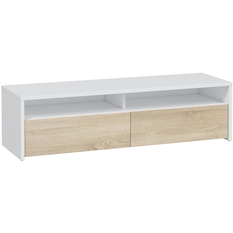 Vs Venta-stock - Meuble tv Silva 2 portes, blanc et chêne, 130 cm longueur