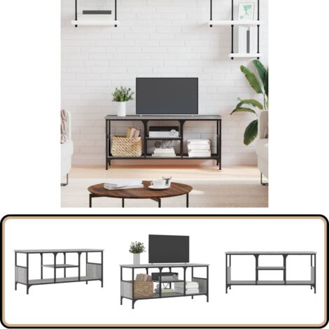 Meuble TV sonoma gris 100x35x45 cm bois d'ingénierie et fer - Meubles Tv Industriels - Meuble Tv Design - Armoire Multimedia - Rangement Tv - Meuble Télé Gris