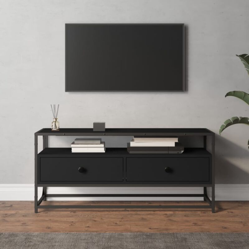 Meuble tv noir 100x35x45 cm bois d'ing&eacute;nierie - Vidaxl