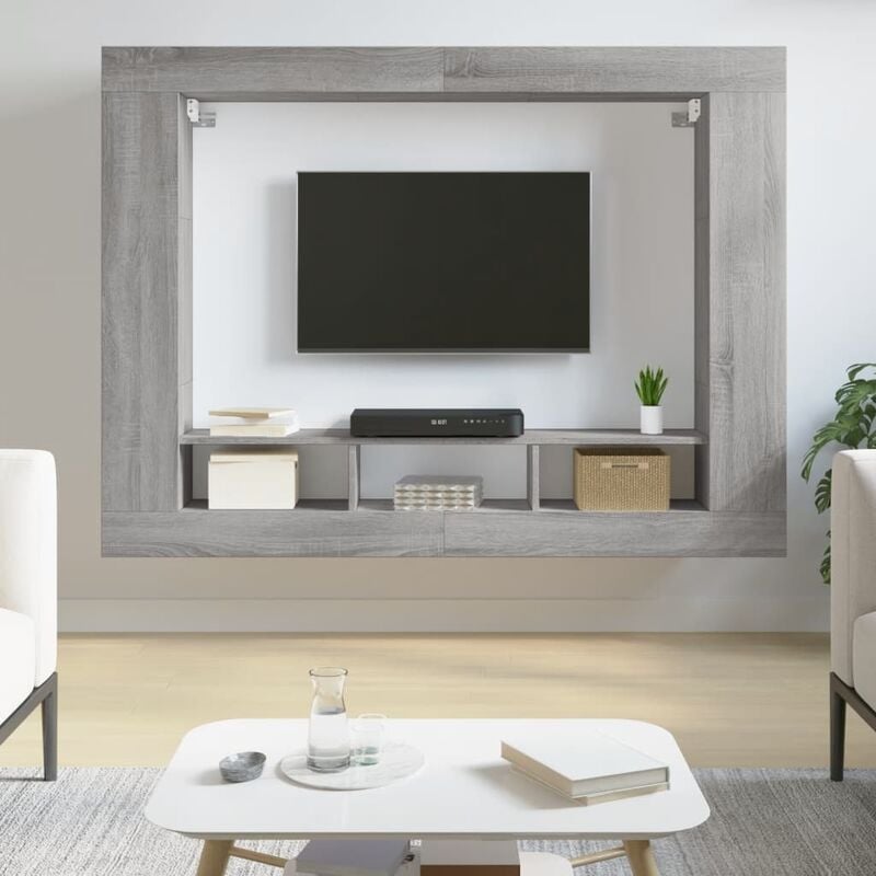 Meuble tv sonoma gris 152x22x113 cm bois d'ingénierie