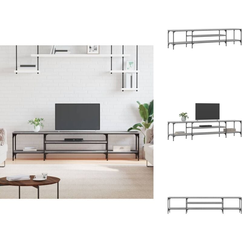 Meuble TV sonoma gris 201x35x45 cm bois d'ingénierie et fer - Meubles Tv - Meuble Tv Industriel - Meuble Tv Design - Armoire Multimedia - Étagère