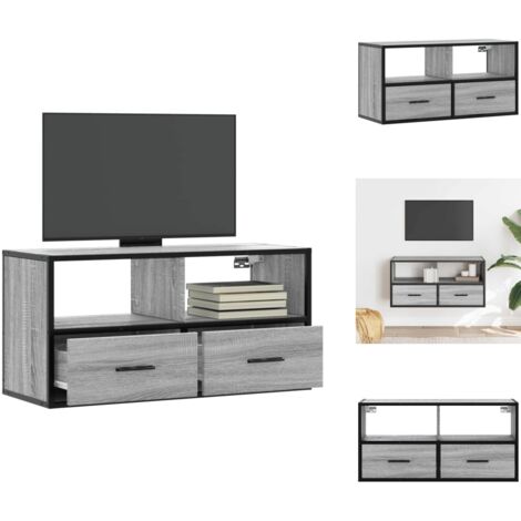 Meuble TV sonoma gris 80x31x39,5 cm bois d'ingénierie et métal - Meuble TV - Meubles TV - Support TV - Meuble HiFi