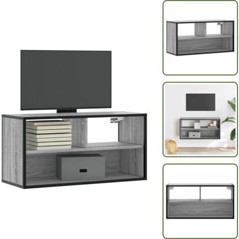 Meuble TV sonoma gris 80x31x39,5 cm bois d'ingénierie et métal - Meuble TV - Meubles TV - Support TV - Meuble HiFi