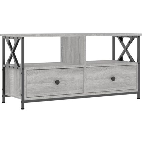 Meuble TV sonoma gris 90x33x45 bois d'ingénierie et fer