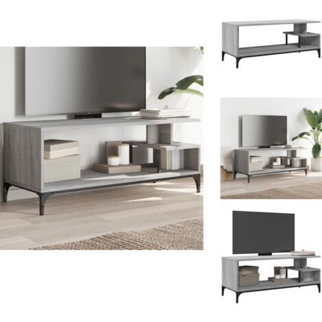 Meuble TV sonoma gris bois ingénierie et acier enduit de poudre - Meubles Tv - Meuble Tv Industriel - Meuble Tv Design - Rangement Tv - Support Tv