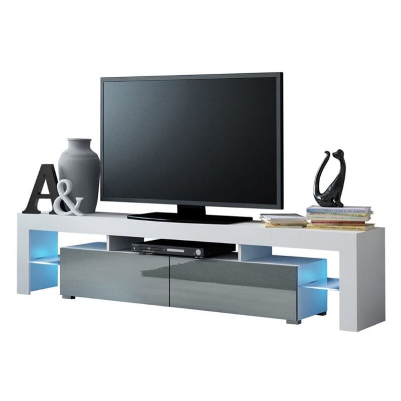 Dusine - Meuble tv spider big à led en Blanc mat avec portes Gris Laqué 200 cm