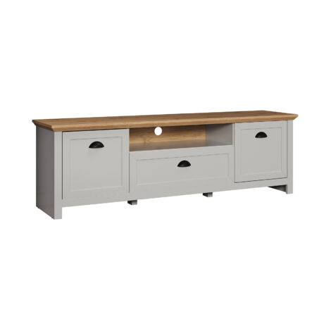 Meuble TV style campagne 171 cm gris clair/chêne Indiana
