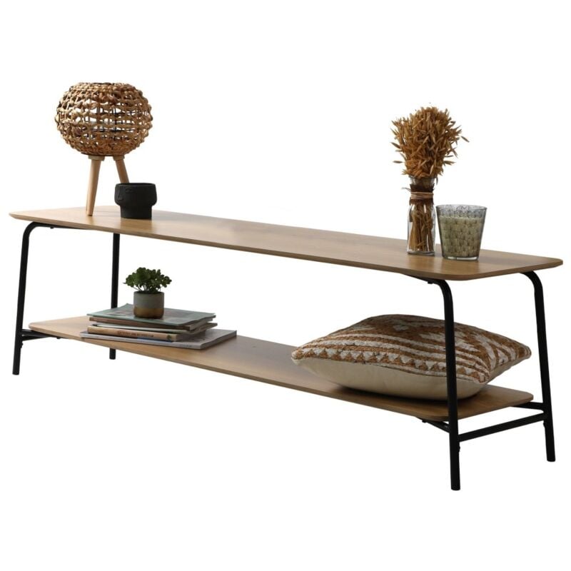Meublorama - Meuble tv style industriel collection pagnol – Coloris chêne clair, dimensions 150x40xH44 cm