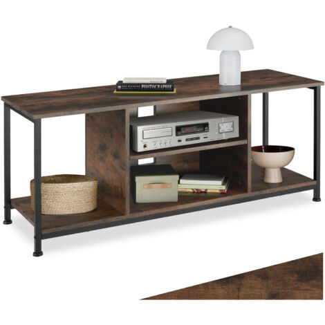 Meuble TV Style industriel Pieds réglables en hauteur Bois foncé
