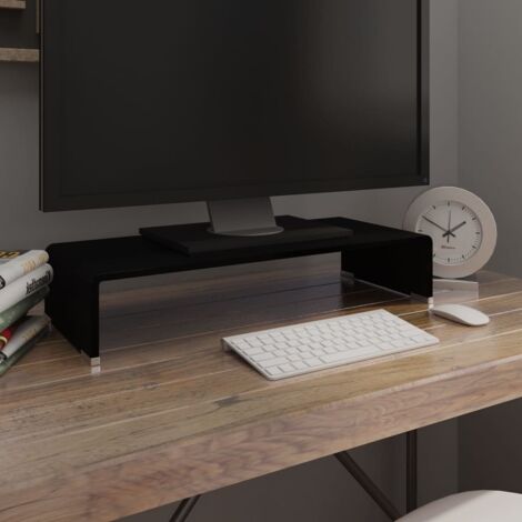 Meuble TV/ Support pour moniteur  Support d'Ecran  Support d'Ordinateur 60 x 25 x 11 cm Verre Noir XHET45647 MaisonChic