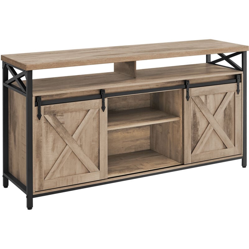 Vasagle - Meuble tv, Support pour Téléviseur Jusqu'à 65 Pouces, avec Étagères Réglables, Portes Imitation Grange, Style Rustique, Cadre en Métal,