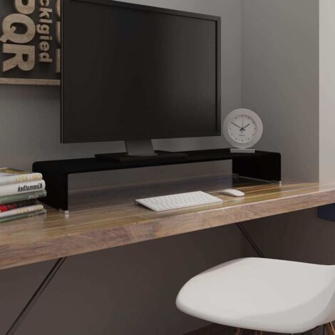 Meuble TV/ Support TV  banc de Télévision pour moniteur 100 x 30 x 13 cm Verre Noir -FR17431