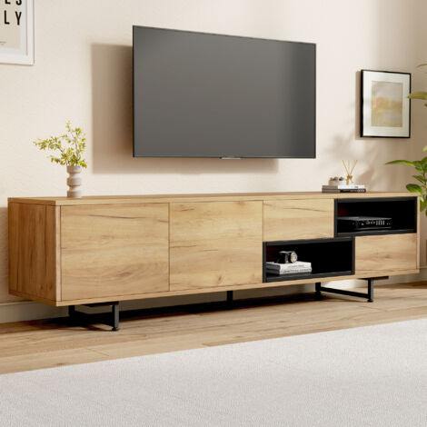 Meuble TV, support TV en grain de bosi avec compartiments de rangement, buffet bas pour salon ou chambre, 173x38x48 cm