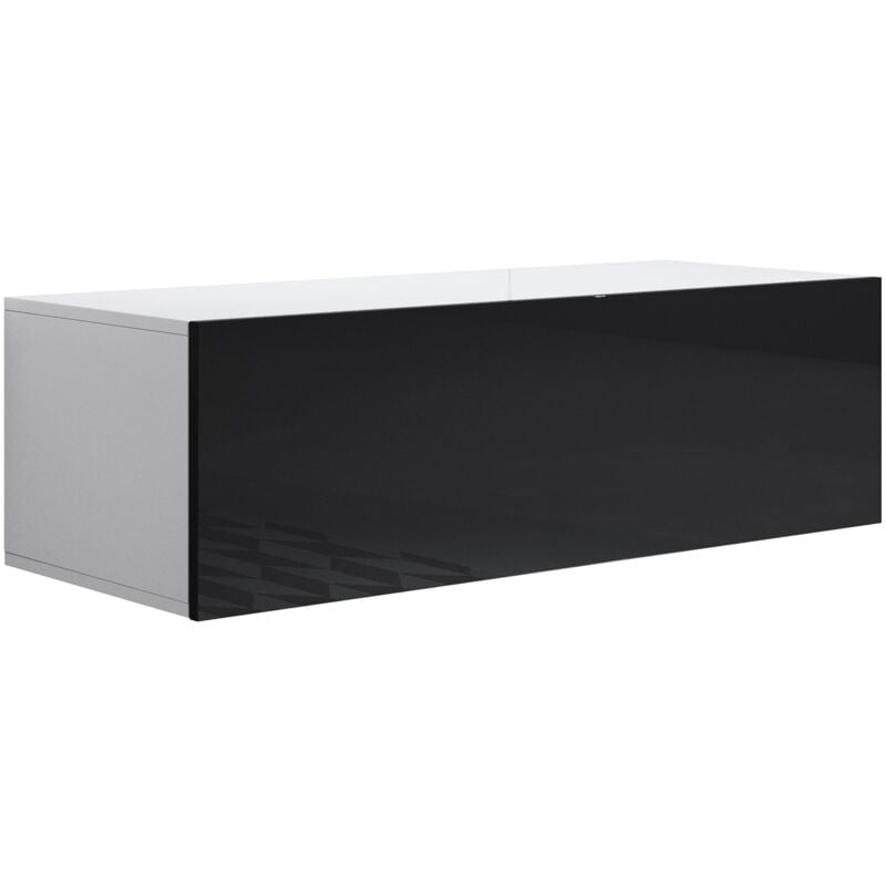 Muebles Bonitos - Meuble tv suspendu 1 porte Meuble tv de salon 100x30x40cm Modèle Luke H1 Blanc et Noir Finition brillante