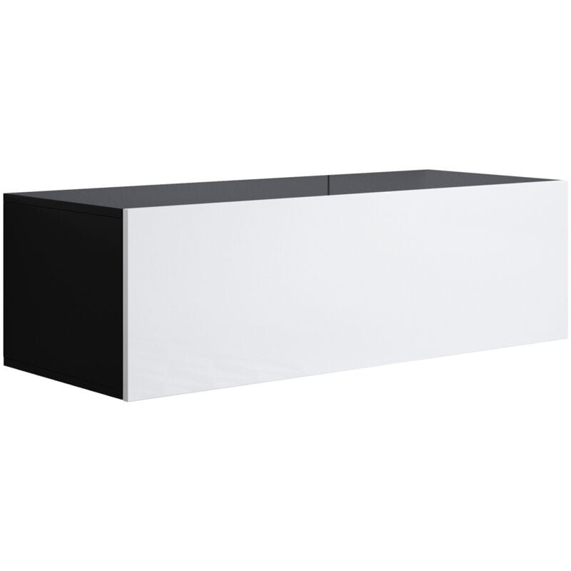 Muebles Bonitos - Meuble tv suspendu 1 porte Meuble tv de salon 100x30x40cm Modèle Luke H1 Noir et Blanc Finition brillante