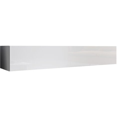 Meuble TV suspendu 1 porte  Meuble TV de salon  Blanc Finition brillante  Modèle Aitana M2  180x30x40cm