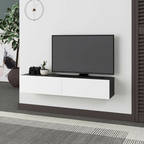 Viyana Meuble TV Avec Cheminée Chrome Anthracite