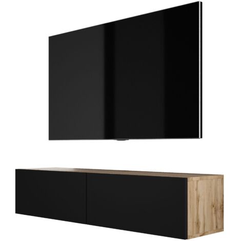 Meuble TV Suspendu, 140 × 34 × 32 cm, Chêne Wotan / Noir Mat