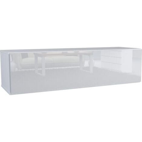 Meuble TV suspendu - 140 cm - Blanc brillant - Élégant et moderne - Gain de place optimal