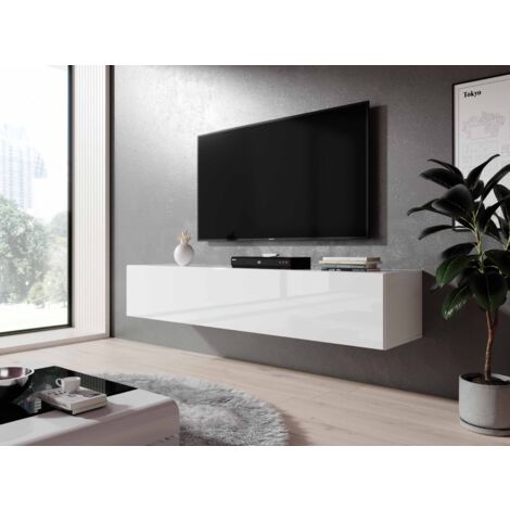 Meuble TV suspendu 160 cm – MDF brillant – Style loft moderne – Montage mural simple – Multifonctionnel pour salon et bureau – Furnix