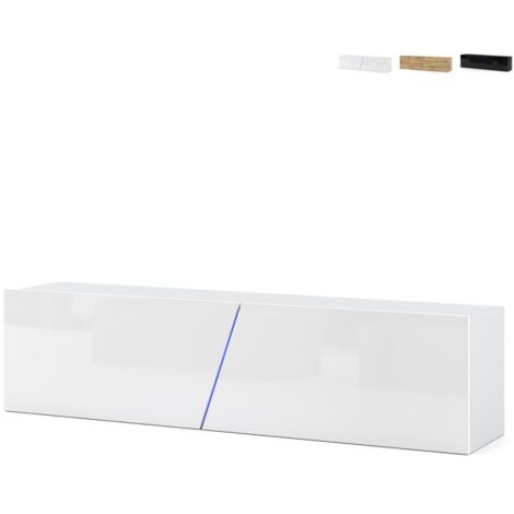 Meuble TV suspendu 160cm design minimaliste moderne lumière LED Regat - Blanc