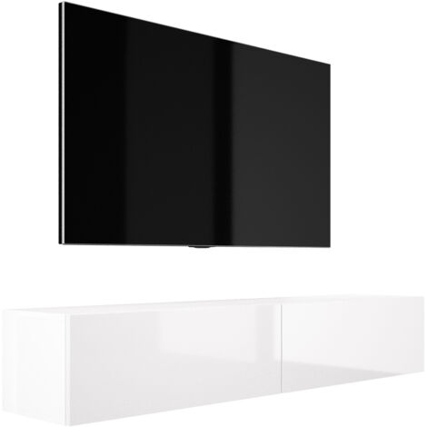 Meuble TV Suspendu, 170 × 34 × 32 cm, Blanc Mat / Blanc Brillant