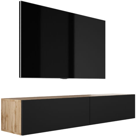 Meuble TV Suspendu, 170 × 34 × 32 cm, Chêne Wotan / Noir Mat