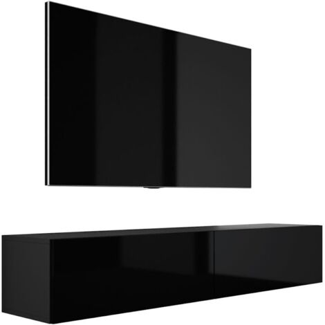 Meuble TV Suspendu, 170 × 34 × 32 cm, Noir Mat / Noir Brillant