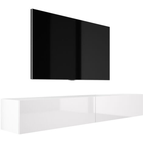 Meuble TV Suspendu, (2 × 100) × 34 × 32 cm, Blanc Mat / Blanc Brillant