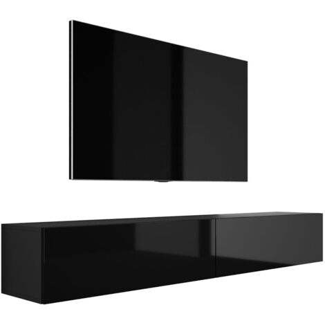 Meuble TV Suspendu, (2 × 100) × 34 × 32 cm, Noir Mat / Noir Brillant
