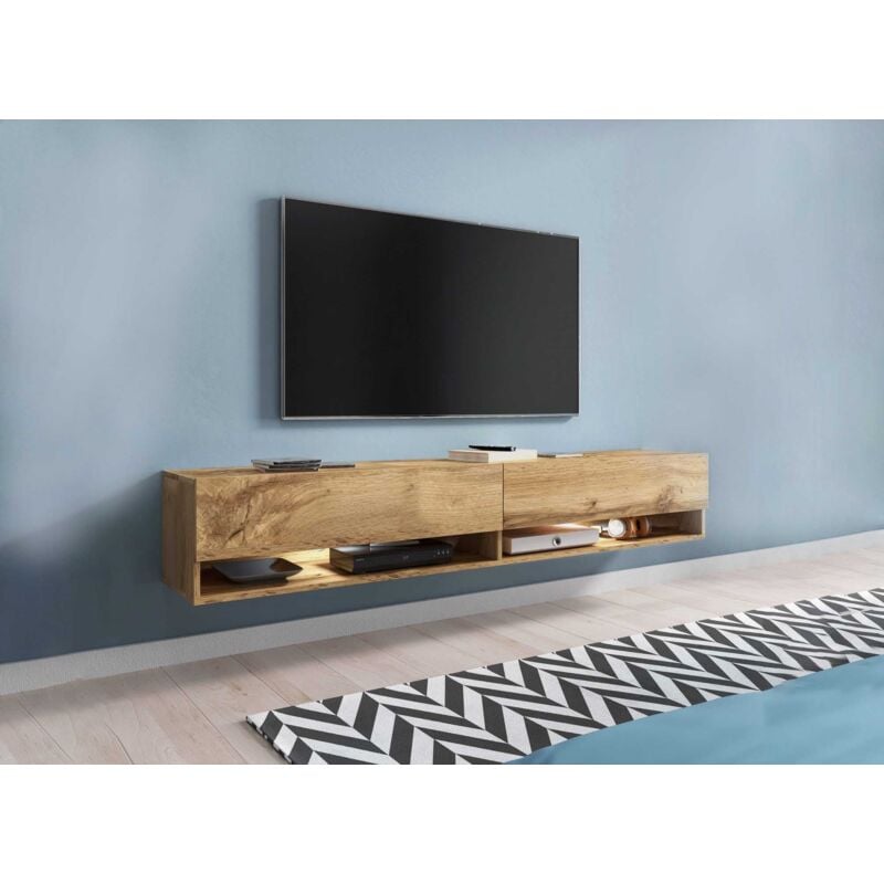 Deco In Paris - romane - Meuble tv suspendu 2 portes 2 niches en chêne romane xxl - 180 cm