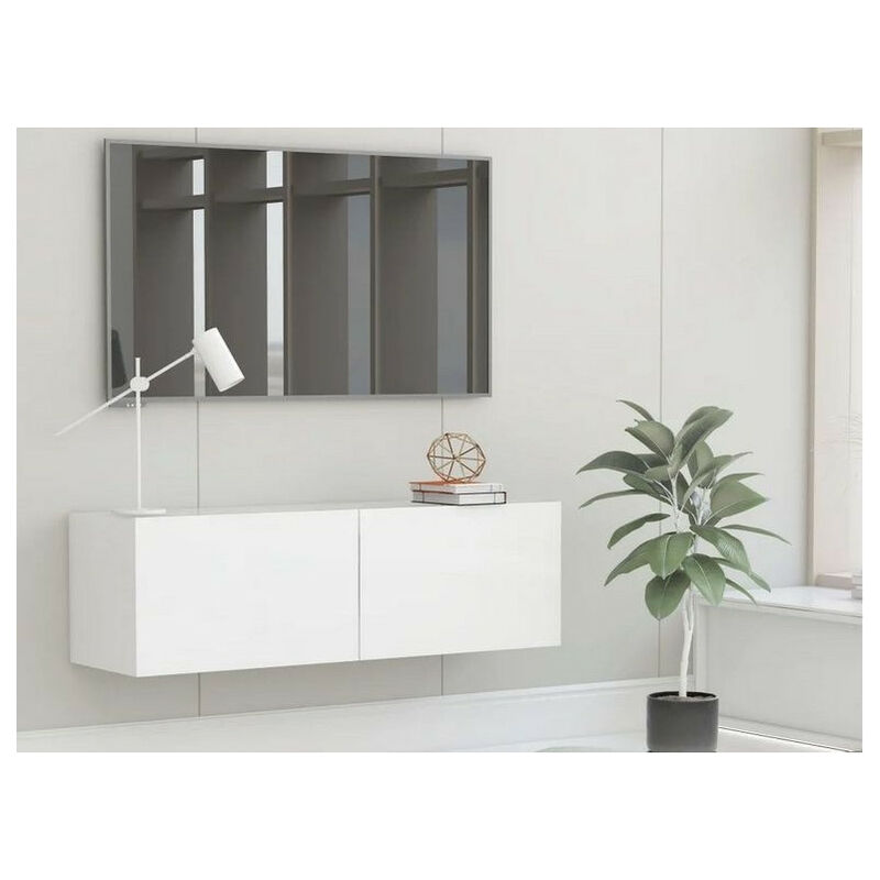 Les Tendances – Meuble TV suspendu 2 portes en bois MDF blanc – Dimensions L 100 x H 30 x P 30 cm – Rangement optimisé pour appareils électroniques Les Tendances – Meuble TV suspendu 2 portes en bois MDF blanc – Dimensions L 100 x H 30 x P 30 cm – Rangement optimisé pour appareils électroniques