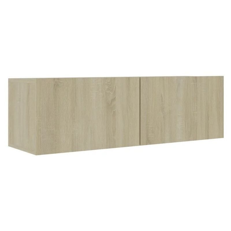 Meuble TV suspendu 2 portes bois chêne clair Oned 100cm Meuble TV suspendu 2 portes bois chêne clair Oned 100cm