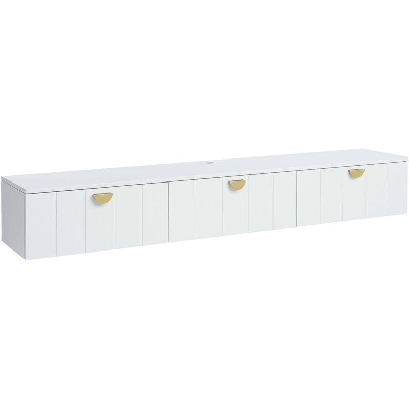 Oviala – Meuble TV suspendu 200 cm en MDF mélaminé – Installation murale avec fixations – Gestion des câbles intégrée pour espace de vie moderne