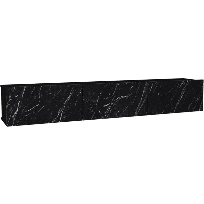 Vente-unique - Meuble tv suspendu avec 3 portes - Effet marbre noir - vikila