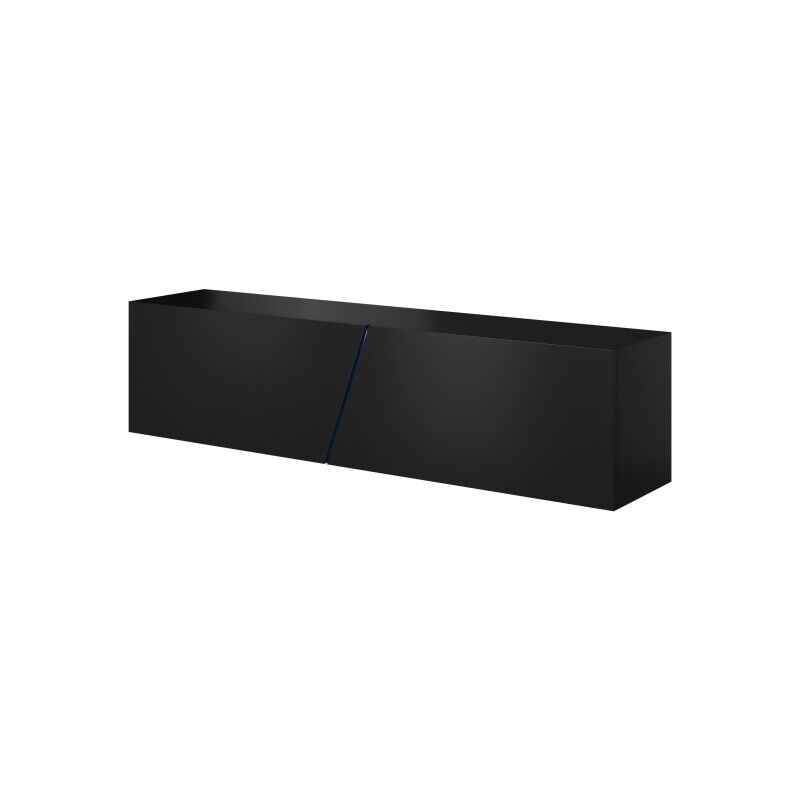 Meublorama - Meuble tv suspendu design speed, 160 cm, 1 porte, coloris noir avec led intégrée. - Noir