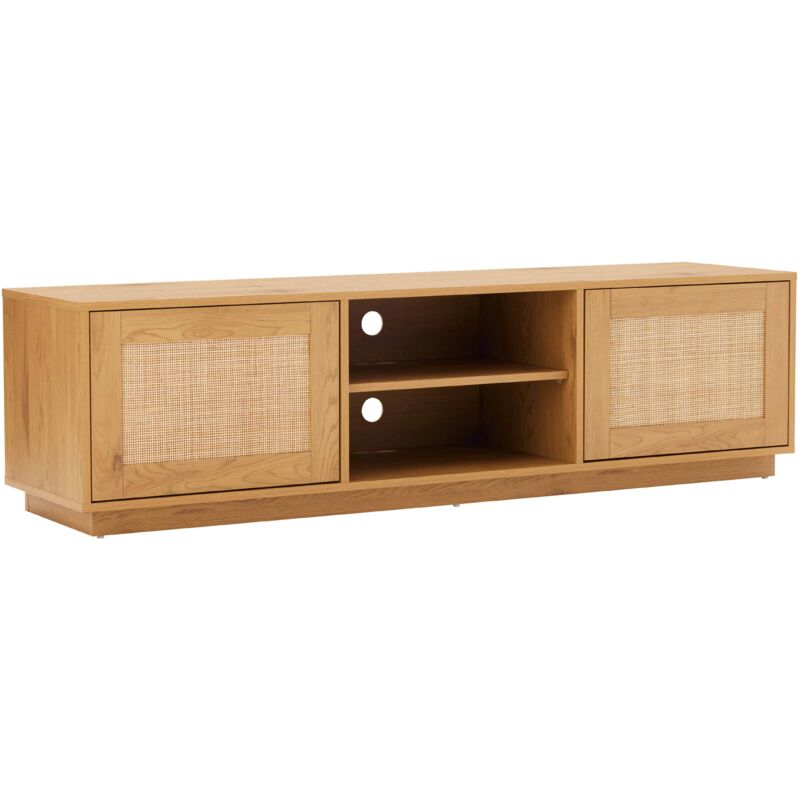 Meuble TV suspendu en bois 2 portes en rotin L160 cm bois clair