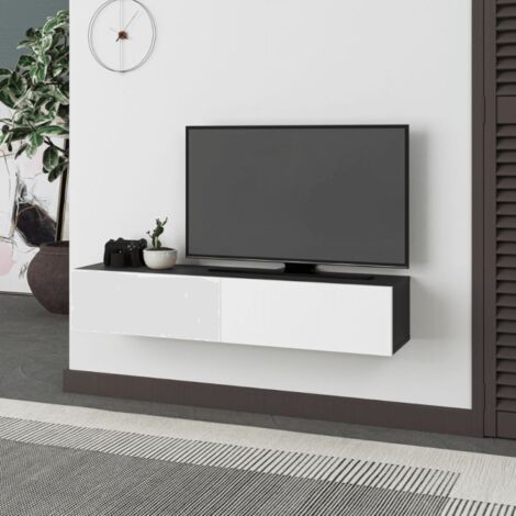 Meuble TV suspendu Francy portes abattantes blanc anthracite