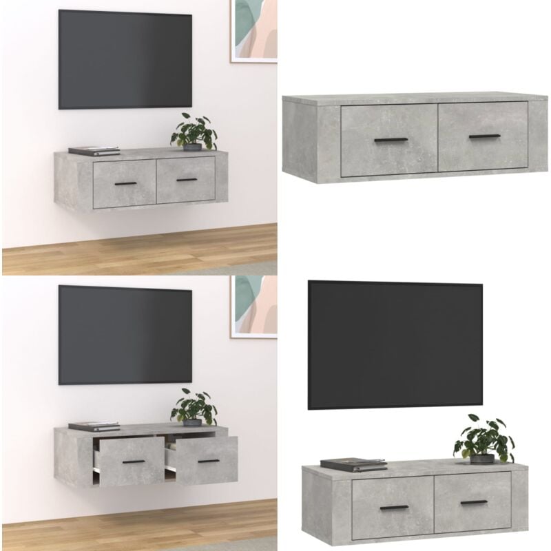 Vidaxl - Meuble tv suspendu Gris béton 80x36x25 cm Bois d'ingénierie - Meubles Tv Suspendus - Meuble Tv Gris - Meuble Tv Design - Meuble Tv Moderne