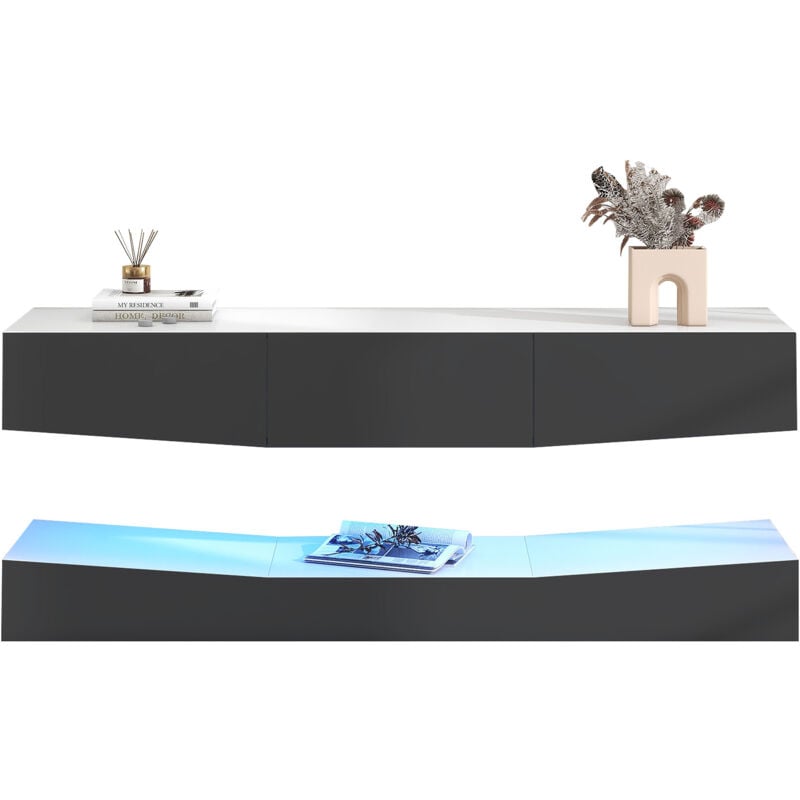 Redom - Meuble tv suspendu, meuble tv avec éclairage led, meuble tv suspendu mural, meuble tv flottant, console multimédia de divertissement, centre