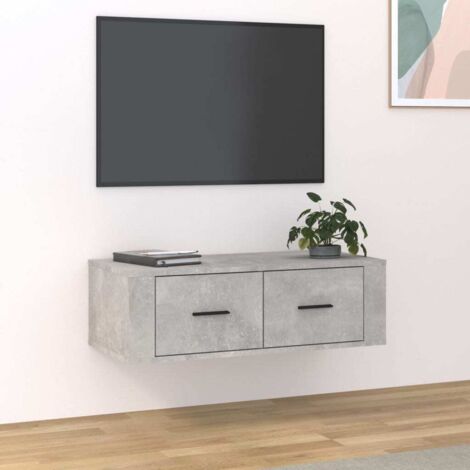 Meuble TV Suspendu  Meuble TV mural  Banc TV Moderne Gris béton 80x36x25 cm Bois d'ingénierie XHET73626