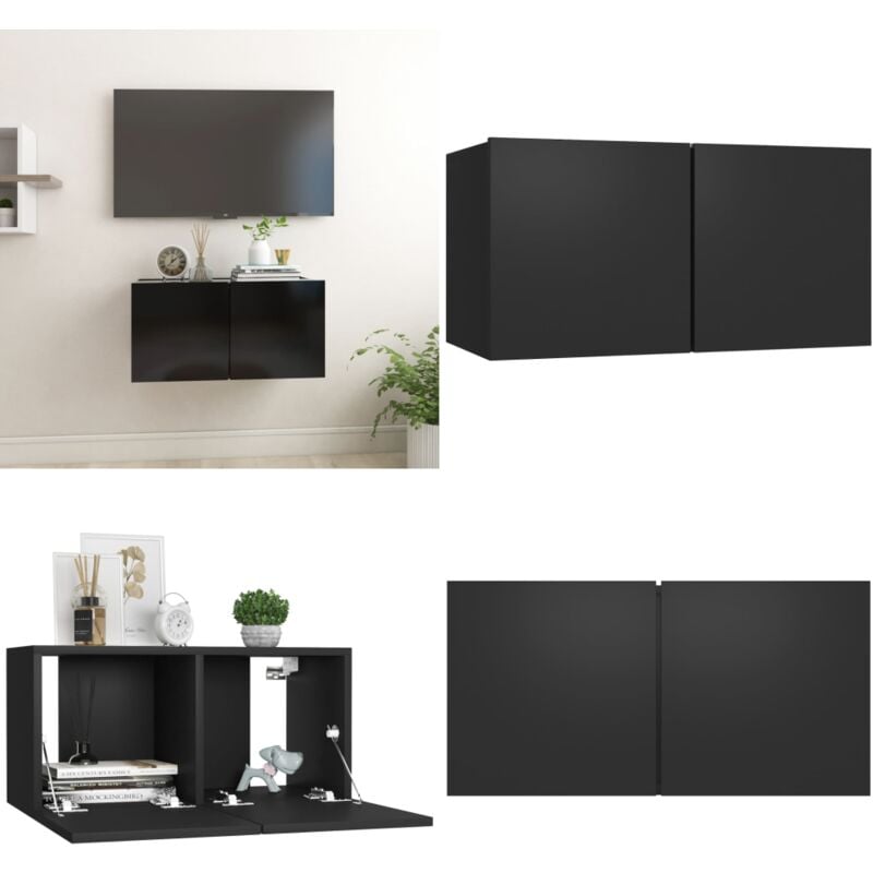 Meuble TV suspendu Noir 60x30x30 cm - Meuble Tv Mural - Meuble Tv Noir - Rangement Tv - Support Tv - Unit Tv - Home & Living
