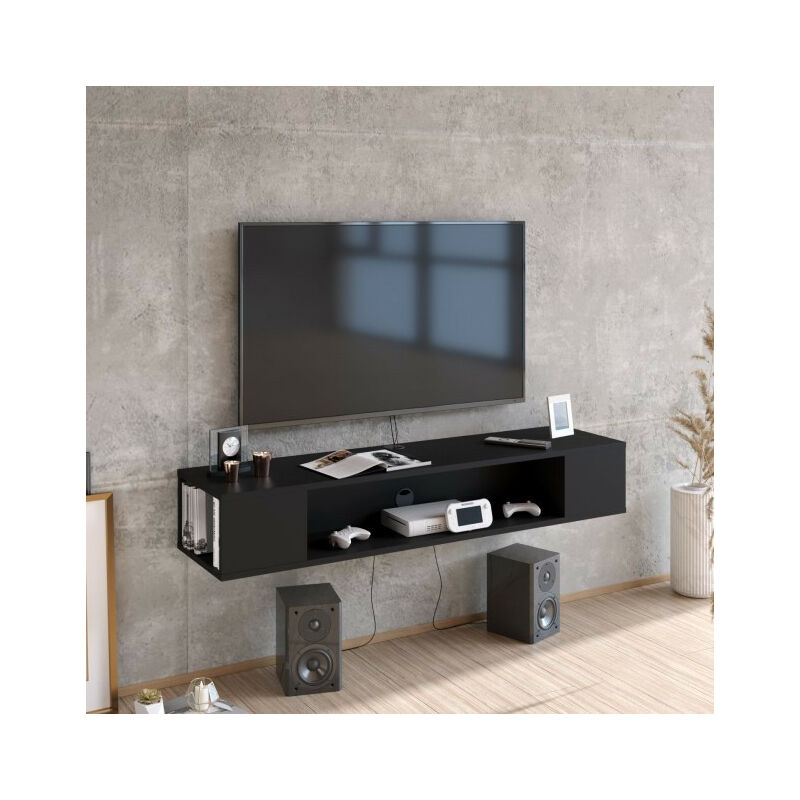 Meuble tv suspendu peti noir 135 cm - Noir