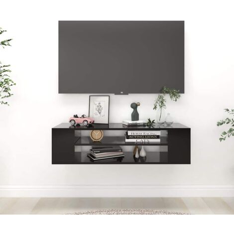 Meuble TV suspendu pour Salon - Armoire TV Noir 100x30x26,5 cm Aggloméré BV203127 - BonneVie