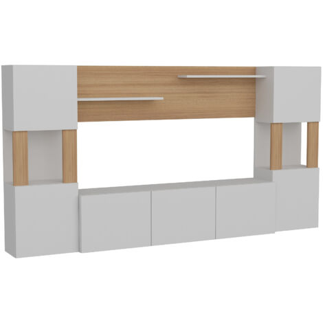 Meuble TV, table TV, lowboard Unit Blanc Teak