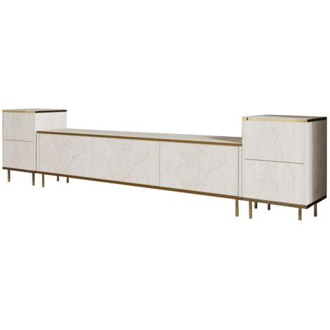 Meuble TV, table TV, lowboard Unit Travertine Gold